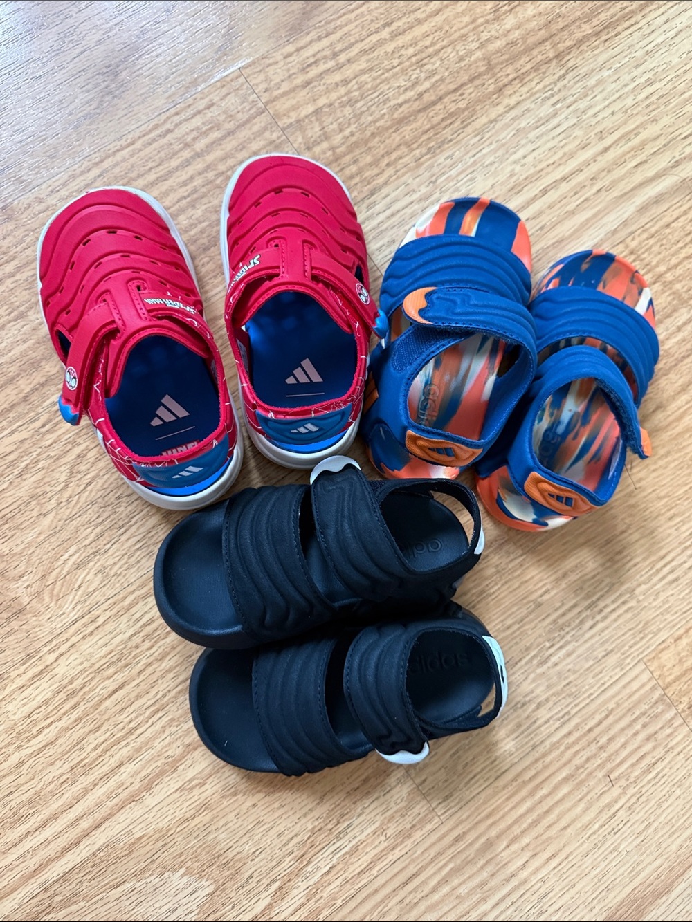 adidas Kids Red, Blue & Black Sandal Trio - Slip-On Styles